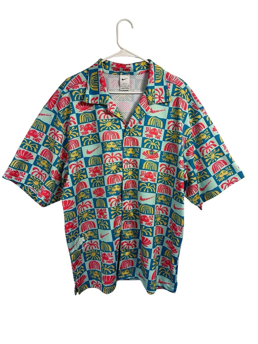 Nike Men’s Mesh Hawaiian Resort Camp Shirt Tropical Short Sleeve Polo Bold